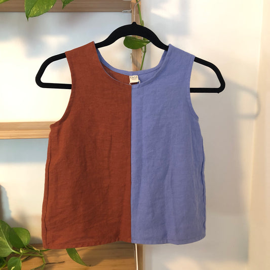 Size 0 - Everyday Crop Tank (Colorblock Coral and Muted Sky Blue)